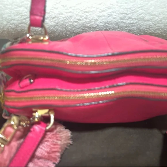 Coach Madison Pink Leather & Gold Crossbody strap & Colorful Tassel & Chain) - Picture 5 of 12
